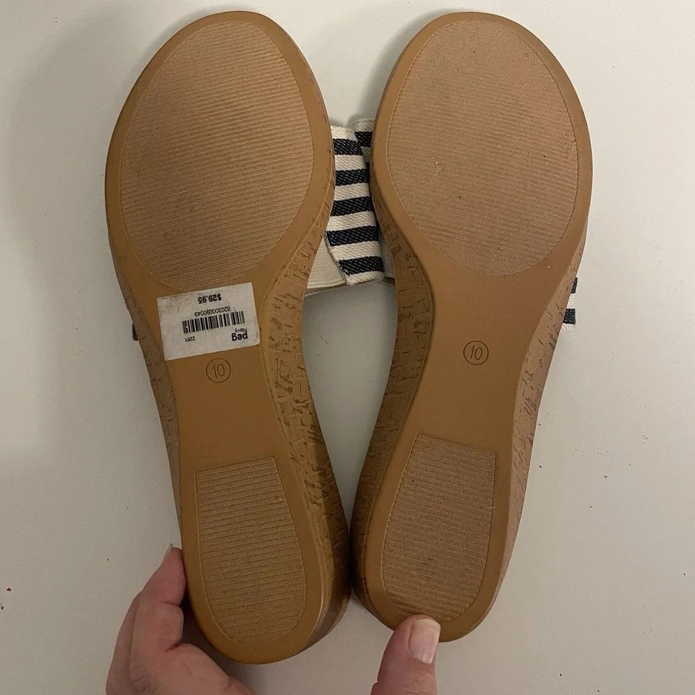 Dress Barn Size 10 Sandal Slide Navy‎ Blue Stripes Slip On NWT